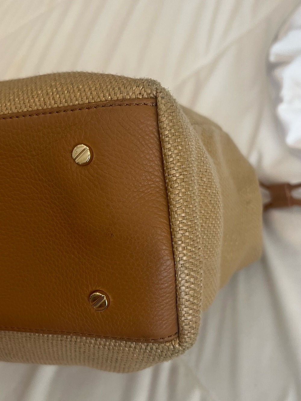 Tory Burch Tan Leather and Beige Canvas Tote . price is firm. - Picture 5 of 12